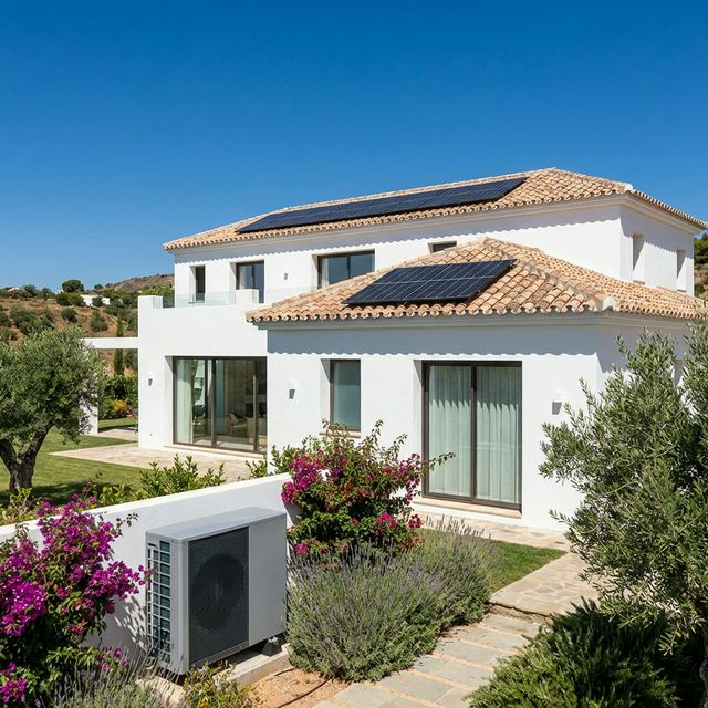 Villa española moderna con paneles solares y renovación energética